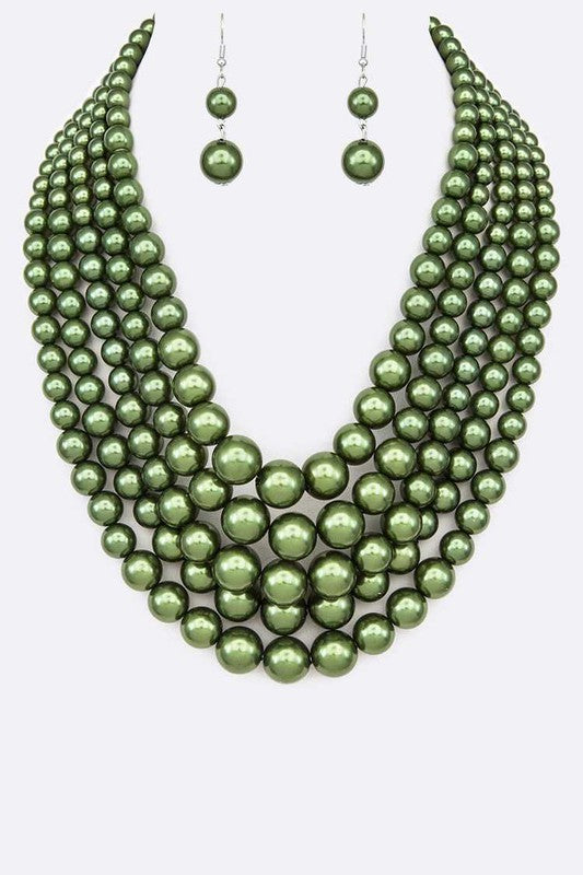Layered Pearl Statement Necklace Set