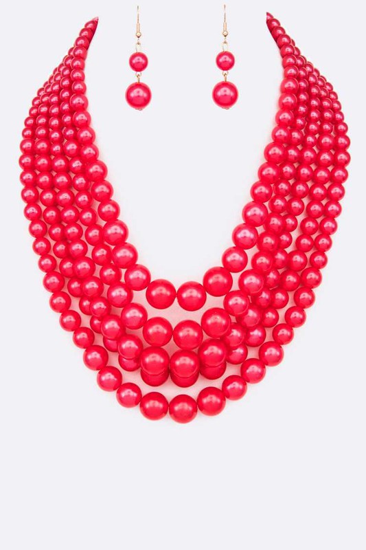 Layered Pearl Statement Necklace Set