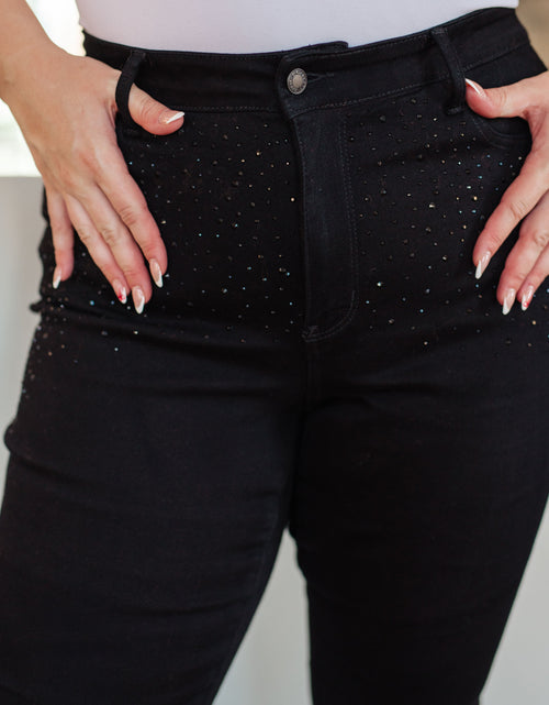 Load image into Gallery viewer, Reese Rhinestone Slim Fit Jeans in Black
